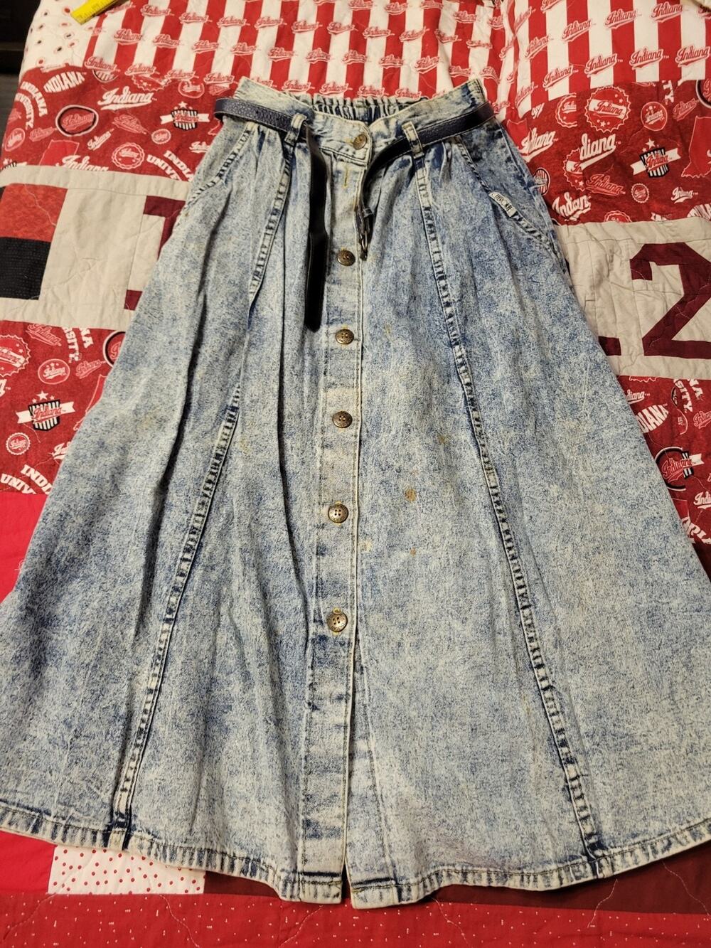 Vtg 80s 90’s Cherokee Stone Washed Button Down Midi Skirt Women’s Sm-Med 12